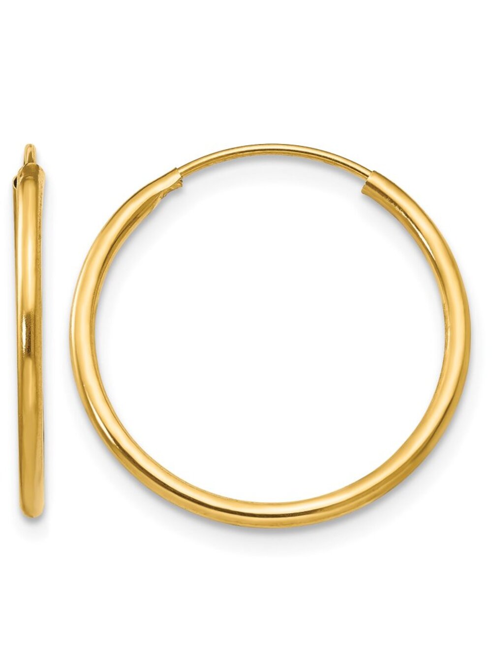 Solid 14K Yellow Gold 20mm Endless Hoop Earrings - Classic Thin Gold Hoops